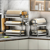 Tier Dish Drainer, Rack Kitchen Plate Cutlery Drying Holder With Drip Tray Glasses Holder, Drying Rack with Tray Chopstick Sink